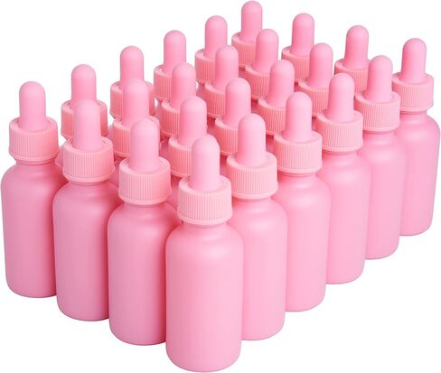 Focus Nutrition 12 Pink Coated 1 oz Glass Boston Round Dropper Bottles For Essential Oils, Aromatherapy and Skin Care in Kuwait