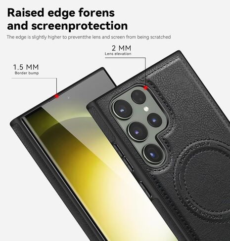 بالنسبة إلى Samsung Galaxy S24 Leather Ultra Case [متوافق مع شحن Magsafe اللاسلكي] Stand Magnetic Cover Stand Funda S 24 Ultra 6.8 '5G 2024 Bursged Best Phone Cases Brown in Kuwait