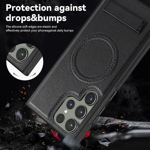 بالنسبة إلى Samsung Galaxy S24 Leather Ultra Case [متوافق مع شحن Magsafe اللاسلكي] Stand Magnetic Cover Stand Funda S 24 Ultra 6.8 '5G 2024 Bursged Best Phone Cases Brown in Kuwait