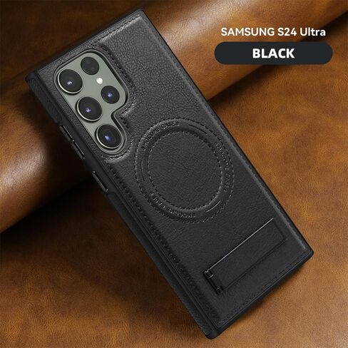 بالنسبة إلى Samsung Galaxy S24 Leather Ultra Case [متوافق مع شحن Magsafe اللاسلكي] Stand Magnetic Cover Stand Funda S 24 Ultra 6.8 '5G 2024 Bursged Best Phone Cases Brown in Kuwait