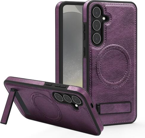بالنسبة إلى Samsung Galaxy S24 Leather Ultra Case [متوافق مع شحن Magsafe اللاسلكي] Stand Magnetic Cover Stand Funda S 24 Ultra 6.8 '5G 2024 Bursged Best Phone Cases Brown in Kuwait