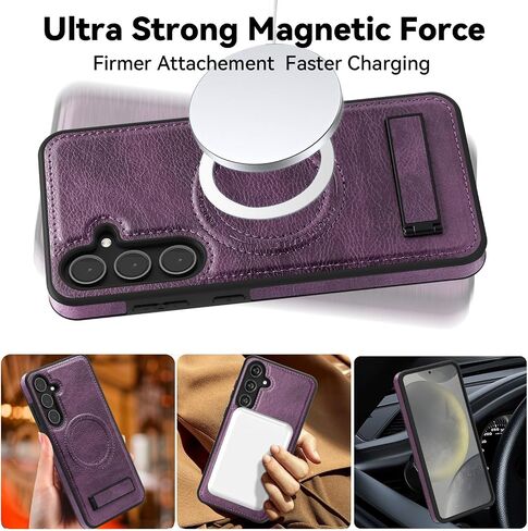 بالنسبة إلى Samsung Galaxy S24 Leather Ultra Case [متوافق مع شحن Magsafe اللاسلكي] Stand Magnetic Cover Stand Funda S 24 Ultra 6.8 '5G 2024 Bursged Best Phone Cases Brown in Kuwait