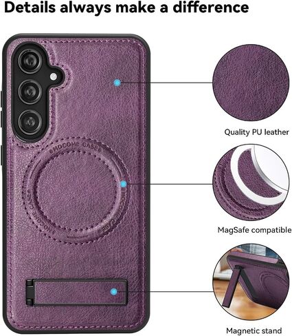 بالنسبة إلى Samsung Galaxy S24 Leather Ultra Case [متوافق مع شحن Magsafe اللاسلكي] Stand Magnetic Cover Stand Funda S 24 Ultra 6.8 '5G 2024 Bursged Best Phone Cases Brown in Kuwait