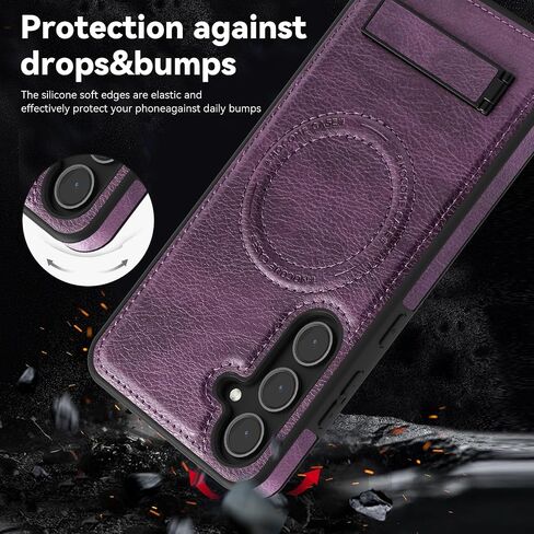 بالنسبة إلى Samsung Galaxy S24 Leather Ultra Case [متوافق مع شحن Magsafe اللاسلكي] Stand Magnetic Cover Stand Funda S 24 Ultra 6.8 '5G 2024 Bursged Best Phone Cases Brown in Kuwait