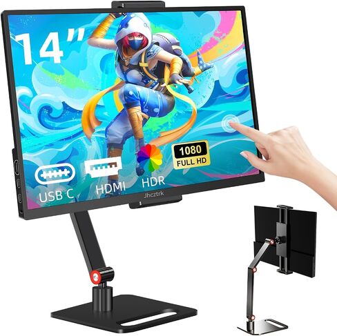 Touchscreen Portable Monitor 14 Inch IPS Slim Travel Screen FHD 1080P HDR FreeSync Bezel Less USB-C Computer Monitor with Cover Stand and Speakers for Laptop PC Mac Surface PS4/5 Xbox in Kuwait