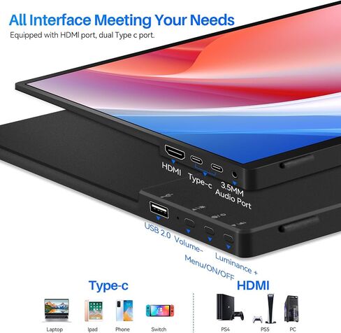 Touchscreen Portable Monitor 14 Inch IPS Slim Travel Screen FHD 1080P HDR FreeSync Bezel Less USB-C Computer Monitor with Cover Stand and Speakers for Laptop PC Mac Surface PS4/5 Xbox in Kuwait