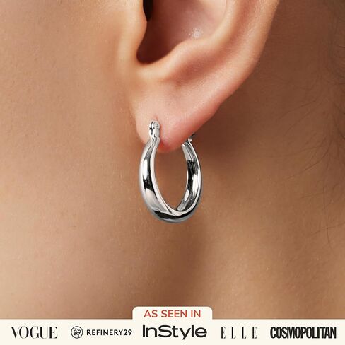 Ana Luisa Chunky Silver Hoop Earrings - Abby - Versatile Silver Rhodium Plated Hoops - Hypoallergenic, Water-Resistant, Tarnish-Free - Stylish Hoop Earrings - Valentine's Day Gifts for Her in Kuwait