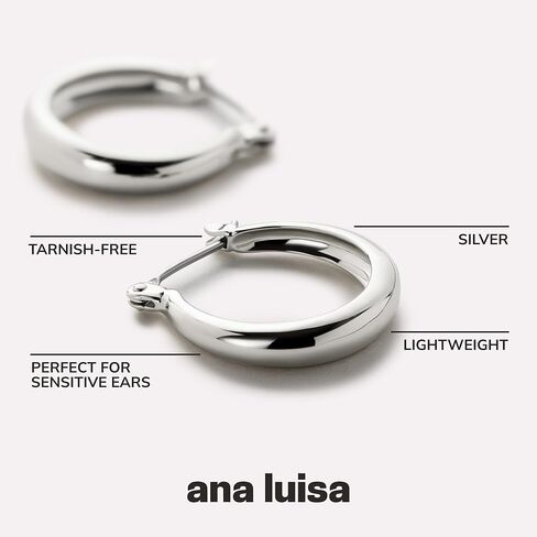Ana Luisa Chunky Silver Hoop Earrings - Abby - Versatile Silver Rhodium Plated Hoops - Hypoallergenic, Water-Resistant, Tarnish-Free - Stylish Hoop Earrings - Valentine's Day Gifts for Her in Kuwait
