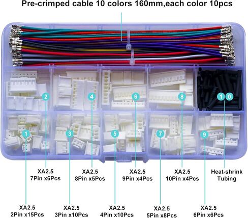 JST Connector Kit ، JST 2.0 JST-PA 2.0MM 2P 3P 4P 5P 6P 7P 8P 9P 10P CONNECTOR مع سلك 22AWG مسبقًا (KI-JST-A-PA) in Kuwait