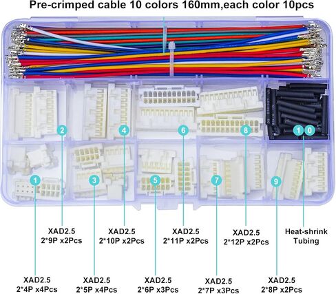 JST Connector Kit ، JST 2.0 JST-PA 2.0MM 2P 3P 4P 5P 6P 7P 8P 9P 10P CONNECTOR مع سلك 22AWG مسبقًا (KI-JST-A-PA) in Kuwait