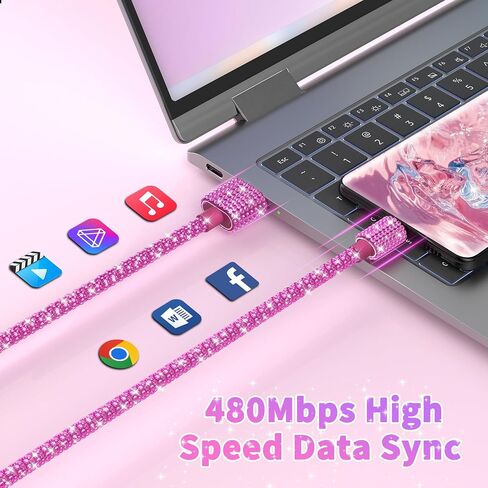كابل USB C متعدد الألوان 3FT Diamond Type C كابل شحن سريع لهاتف iPhone 17 in Kuwait