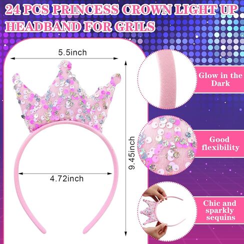 Juexica 12 Packs LED Princess Crown Headbands Glow Princess Headbands Sequin Glitter Light up Crown Headbands for Girls Women Tiara Crown Princess Birthday Party Favors Bling Hair Accessories in Saudi Arabia