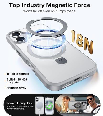 TORRAS Shock-Absorbent Fit for iPhone 15 Pro Max Case with Air-Filled Bumper, Mil-Grade Drop Protection, Compatible with MagSafe, Built-in Stand & Ring Holder, Ostand Titanium Gray in Kuwait