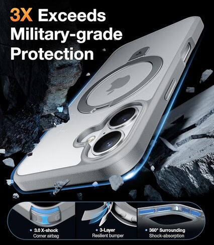 TORRAS Shock-Absorbent Fit for iPhone 15 Pro Max Case with Air-Filled Bumper, Mil-Grade Drop Protection, Compatible with MagSafe, Built-in Stand & Ring Holder, Ostand Titanium Gray in Kuwait