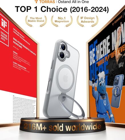 TORRAS Shock-Absorbent Fit for iPhone 15 Pro Max Case with Air-Filled Bumper, Mil-Grade Drop Protection, Compatible with MagSafe, Built-in Stand & Ring Holder, Ostand Titanium Gray in Kuwait