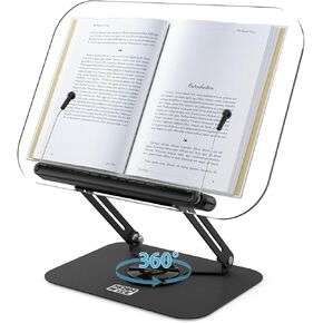 HCSH & Will Book Stand for Reading Book حامل الكتب القابل للتعديل مع 360 درجة قاعدة سطح المكتب قابلة للطي قابلة للطي لكتاب الطبخ ، الموسيقى ورقة ، كمبيوتر محمول ، وصفة ، كتاب مدرسي (لون الخشب الداكن)