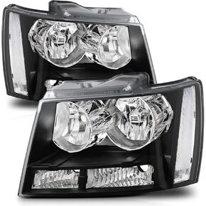 M-AUTO OE Style Chrome Headlights Assembly w/ 4 Pre-assembled 6000K LED Bulbs Compatible with 2007-2014 Chevy Tahoe Suburban 1500, 2007-2013 Avalanche Suburban 2500