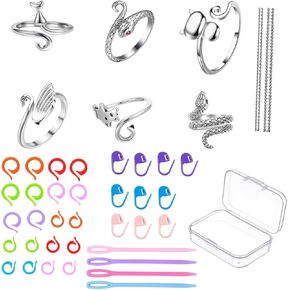 Suiduosd 6 Pack Adjustable Crochet Yarn Tension Ring with 10pcs Stitch Markers，20pcs Crochet Stitch Markers Ring,Crochet Ring for Finger Yarn Guide for Hand Weaving