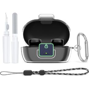 [Secure Lock] for Bose New QuietComfort Earbuds Case, Soft Clear TPU Shockproof Protective Case Cover for Bose New QuietComfort Accessories with Cleaning Kit & Keychain & Lanyard (Clear Grey)