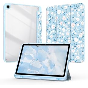 Case for Samsung Galaxy Tab A9+ Plus 11 Inch 2024 (SM-X210/X216/X218), Slim Lightweight Folio Tri-Fold Cute Auto Wake/Sleep Clear Back Cover for Tablet A9+ Plus 11" (Floral Pink)