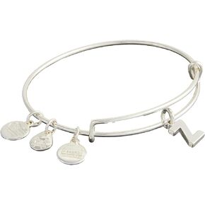 Alex and Ani Expandable Bangle for Women, Initial T Letter Charm, Shiny Silver Finish, 2 to 3.5 in