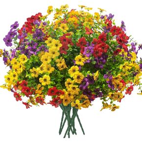 Artificial Flowers Faux Plants Outdoor - 12 Bundles Fake Silk Colorful Daisy Realistic UV Resistant For Outside Spring Wedding Home Hanging Box Planter Decorations Garden Porch Patio Yard Decor (Mix)