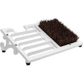 MyGift Heavy Duty Vintage White Cast Iron Angled Shoe Scraper and Scrubber Mat, Outdoor Footwear Bottom Dirt Cleaning Brush and Boot Puller for Porch