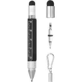 MECCANIXITY 6 in 1 Metallic Stylus Pen Aluminum Alloy Mini Capacitive Pens with Ballpoint Pen, Ruler, Screwdriver, Stylus, Keychain for Men and Women,Silver