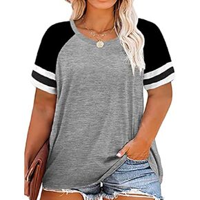 RITERA Women Plus Size Tops Summer Short Sleeve Crewround Neck Rgalan Colorblock Tunic Oversized Tshirt Oversized Casual Blouse Fashion Cute Shirts Loose Fit Henley Shirt Blue 3X 3XL 22W 24W