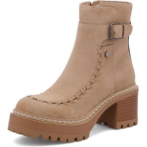 MIA Womens Toula Lug Sole Ankle Platform Casual Boots Ankle Mid Heel 2-3" - Beige - Size 8 M