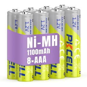 PKCELL 8 PACK بطاريات AAA قابلة للشحن ، بطاريات NIMH AAA عالية السعة 1100mAh