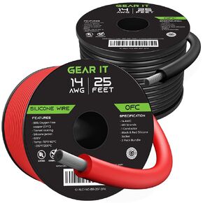 GearIT 14 Gauge Silicone Wire 600V (Bonded Black/Red - 100 Feet) 14AWG Tinned OFC Oxygen Free Copper Stranded Soft Flexible Wires for Primary, Electrical, Car/Auto, Trailer, Amp - 14ga 100ft