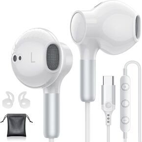 USB C Headphones for iPhone 15 16 Plus Pro Max Earphones Wired Type C Headphones with Microphone Volume Control USB Type C Earbuds for iPad Pro Air 5/4 Mini 6 Google Pixel 9 8 7 6 Samsung Galaxy S24