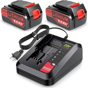 [1Pack] 6.0Ah HIGH Output Long-Lasting 20V Lithium Battery for Black and Decker 20 Volt LB20 LBX20 LBXR20 LBXR20B LBXR2020 LBX4020 LB2X4020 LST220 Tool Battery