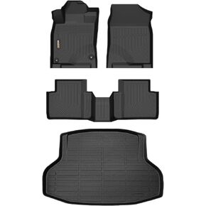 Binmotor-Floor Mats & Cargo Liner Set for 2021 2020 2019 2018 2017 2016 Honda Civic，Front & 2nd Row & Cargo Mat Set, All Weather Car Floor Mat for Honda Civic Accessories Rubber Mats Heavy Duty Liners