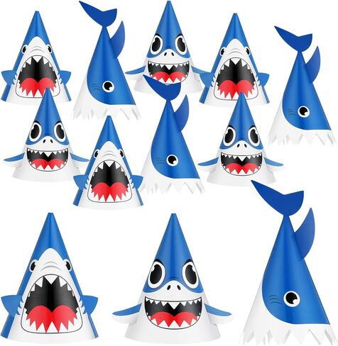 Chinco 24 Pieces Shark Party Hats Shark Birthday Hat for Baby and Adult Celebration Kit Shark Birthday Party, Birthday Party Supplies and Decorations,12.7 x 7.9 Inches, 3 Styles in Saudi Arabia