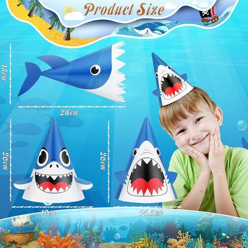 Chinco 24 Pieces Shark Party Hats Shark Birthday Hat for Baby and Adult Celebration Kit Shark Birthday Party, Birthday Party Supplies and Decorations,12.7 x 7.9 Inches, 3 Styles in Saudi Arabia