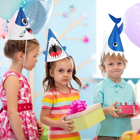 Chinco 24 Pieces Shark Party Hats Shark Birthday Hat for Baby and Adult Celebration Kit Shark Birthday Party, Birthday Party Supplies and Decorations,12.7 x 7.9 Inches, 3 Styles in Saudi Arabia