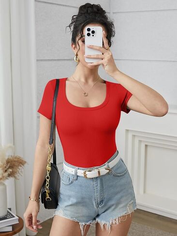 ATHMILE Women's Scoop Neck Long Sleeve Ribbed Slim Fitted Casual Basic Crop Top B-White in Saudi Arabia