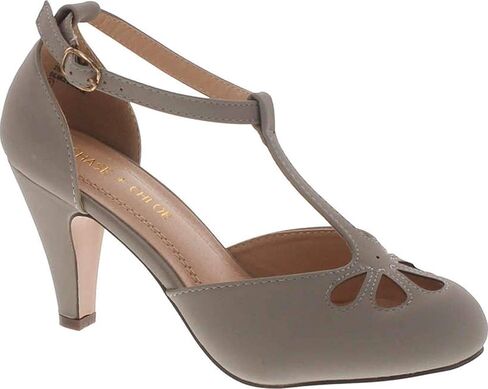 Chase & Chloe New Kimmy-36 Women's Teardrop Cut Out T-Strap Mid Heel Dress Pumps in Kuwait