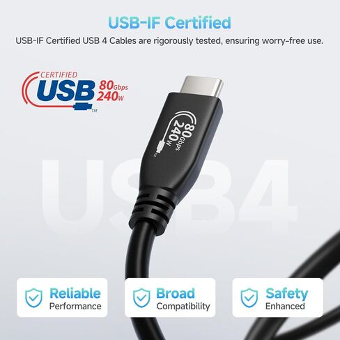 كابل يهم 80 جيجابت في الثانية USB 4 كابل 2 قدم ، يدعم ما يصل إلى [8K@120Hz / 4K@480Hz الفيديو ، شحن 240W ، نقل بيانات 80 جيجابت في الثانية] كابل USB4 ، أسود ، متوافق مع Thunderbolt 4 ، MacBook ، XPS ، Surface Pro in Kuwait