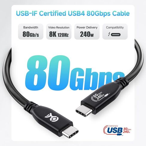 كابل يهم 80 جيجابت في الثانية USB 4 كابل 2 قدم ، يدعم ما يصل إلى [8K@120Hz / 4K@480Hz الفيديو ، شحن 240W ، نقل بيانات 80 جيجابت في الثانية] كابل USB4 ، أسود ، متوافق مع Thunderbolt 4 ، MacBook ، XPS ، Surface Pro in Kuwait