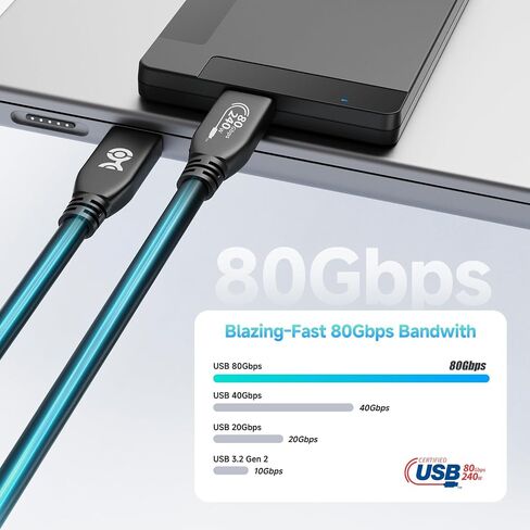 كابل يهم 80 جيجابت في الثانية USB 4 كابل 2 قدم ، يدعم ما يصل إلى [8K@120Hz / 4K@480Hz الفيديو ، شحن 240W ، نقل بيانات 80 جيجابت في الثانية] كابل USB4 ، أسود ، متوافق مع Thunderbolt 4 ، MacBook ، XPS ، Surface Pro in Kuwait