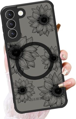 تصميم علبة الهاتف OOK لـ Samsung Galaxy S25 Plus [متوافق مع Magsafe] ، بلطف زهور عباد الشمس ، تصميم أسود صدمي ، غطاء الهاتف المغناطيسي للبنات - زهرة أسود in Kuwait