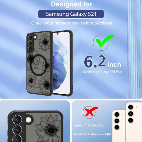 تصميم علبة الهاتف OOK لـ Samsung Galaxy S25 Plus [متوافق مع Magsafe] ، بلطف زهور عباد الشمس ، تصميم أسود صدمي ، غطاء الهاتف المغناطيسي للبنات - زهرة أسود in Kuwait