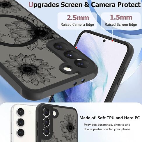 تصميم علبة الهاتف OOK لـ Samsung Galaxy S25 Plus [متوافق مع Magsafe] ، بلطف زهور عباد الشمس ، تصميم أسود صدمي ، غطاء الهاتف المغناطيسي للبنات - زهرة أسود in Kuwait