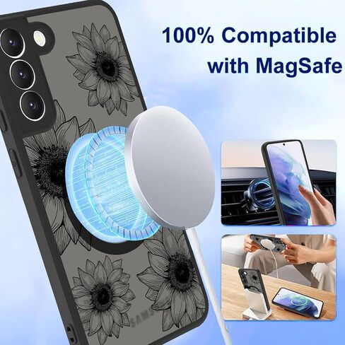 تصميم علبة الهاتف OOK لـ Samsung Galaxy S25 Plus [متوافق مع Magsafe] ، بلطف زهور عباد الشمس ، تصميم أسود صدمي ، غطاء الهاتف المغناطيسي للبنات - زهرة أسود in Kuwait