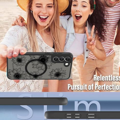 تصميم علبة الهاتف OOK لـ Samsung Galaxy S25 Plus [متوافق مع Magsafe] ، بلطف زهور عباد الشمس ، تصميم أسود صدمي ، غطاء الهاتف المغناطيسي للبنات - زهرة أسود in Kuwait