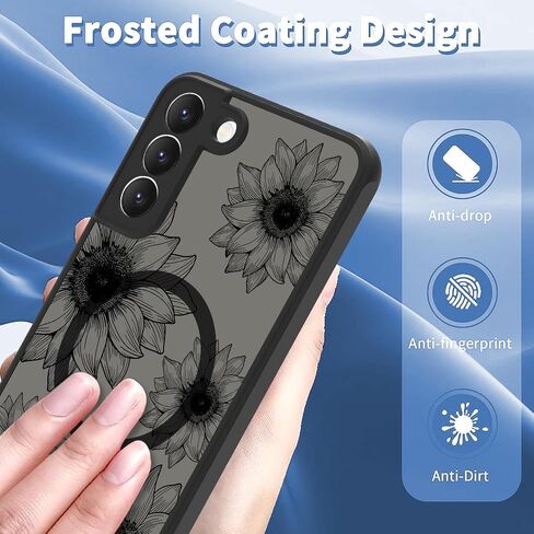 تصميم علبة الهاتف OOK لـ Samsung Galaxy S25 Plus [متوافق مع Magsafe] ، بلطف زهور عباد الشمس ، تصميم أسود صدمي ، غطاء الهاتف المغناطيسي للبنات - زهرة أسود in Kuwait