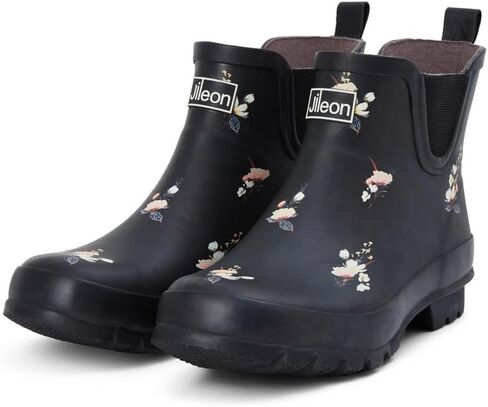 Jileon Womens Ankle Height Waterproof Rubber Rain Boots - Designed For Wide Feet & Wide Calves - Easy to Slip on and Off in Saudi Arabia